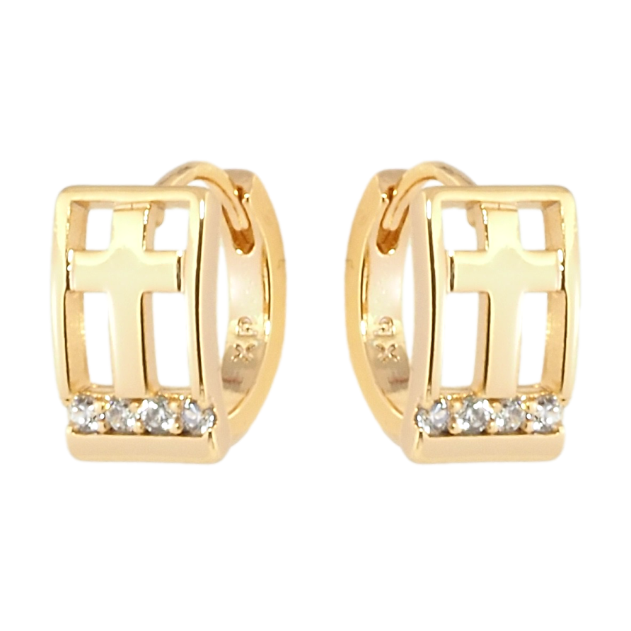 Сережки Xuping Позолота 18K колечка Прямокутники з хрестиками фото №1