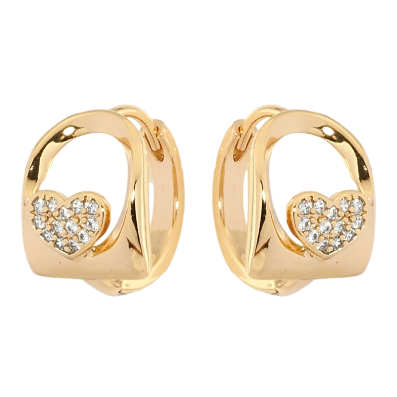 Серьги Xuping Позолота 18K колечки Сердечки с цирконием фото №1