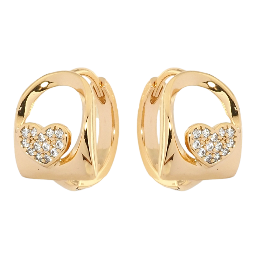 Серьги Xuping Позолота 18K колечки Сердечки с цирконием фото №1