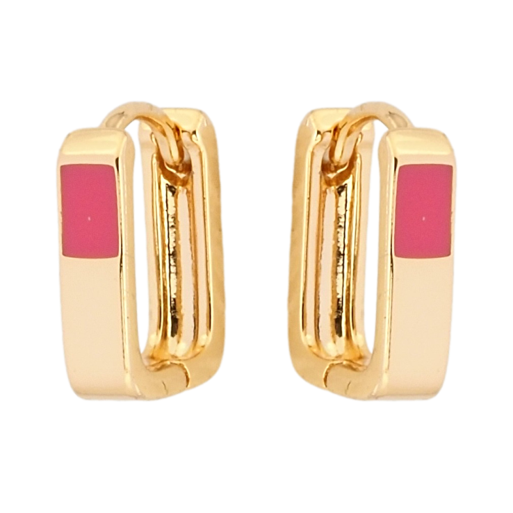 Серьги Xuping Позолота 18K колечки Прямоугольные с розовой эмалью фото №6