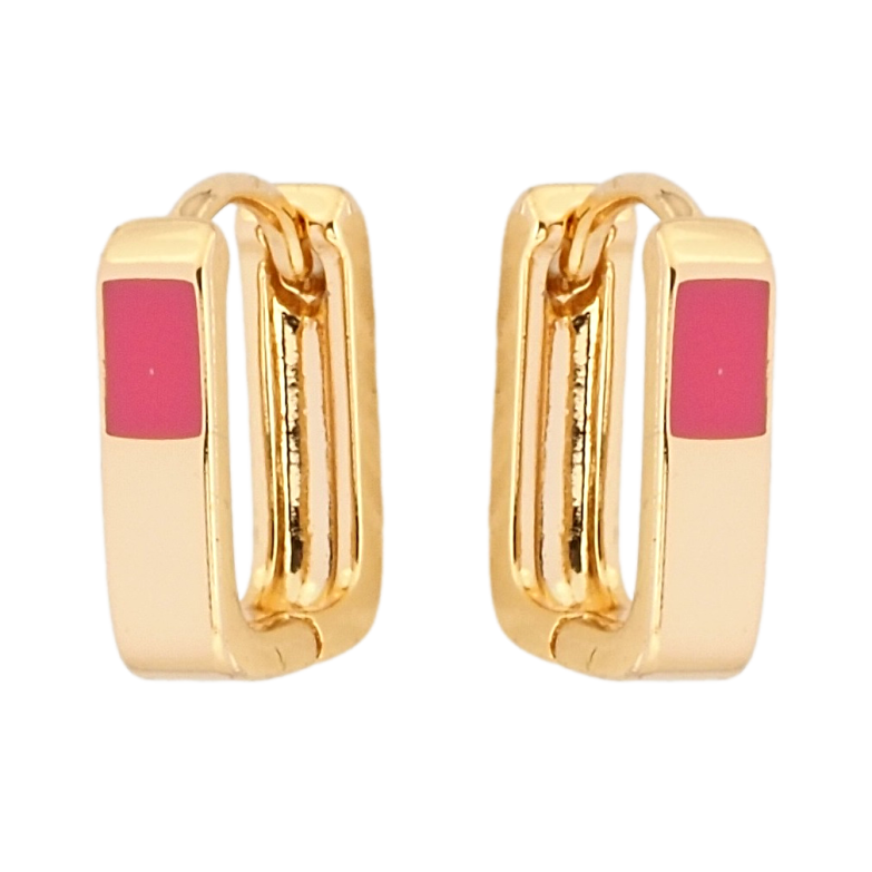 Сережки Xuping Позолота 18K колечка Прямокутні з рожевою емаллю фото №1