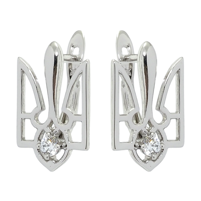 Сережки Xuping колір Родій англійський замок Тризуб Герб України фото №1 Сережки Xuping колір Родій англійський замок Тризуб Герб України фото №1