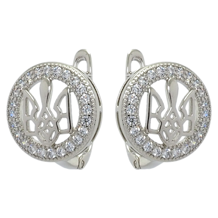 Сережки Xuping колір Родій англійський замок Герб України в кільці кристалов фото №10 Сережки Xuping колір Родій англійський замок Герб України в кільці кристалов фото №10