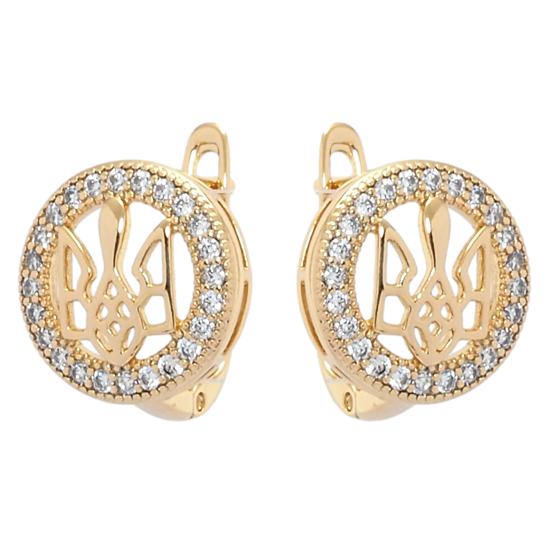 Сережки Xuping колір 18K англійський замок Герб України в колечках кристалов фото №1