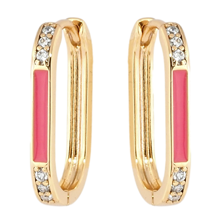 Сережки Xuping Позолота 18K колечка Візерунок доріжки цирконію з рожевою емаллю фото №17