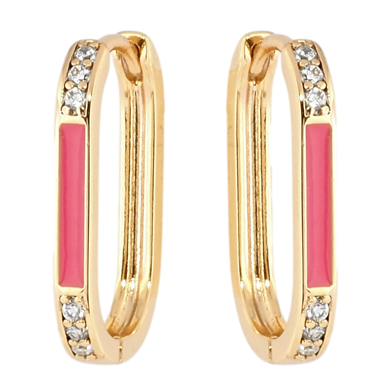 Сережки Xuping Позолота 18K колечка Візерунок доріжки цирконію з рожевою емаллю фото №1