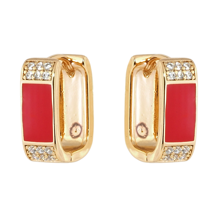 Сережки Xuping Позолота 18K колечка Інкрустація цирконієм із червоною емаллю фото №1