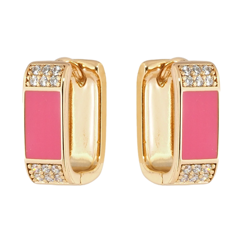 Серьги Xuping Позолота 18K колечки Инкрустация цирконием с розовой эмалью фото №1