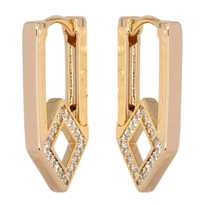 Серьги Xuping Позолота 18K колечки Ромбовый узор с цирконием фото №1