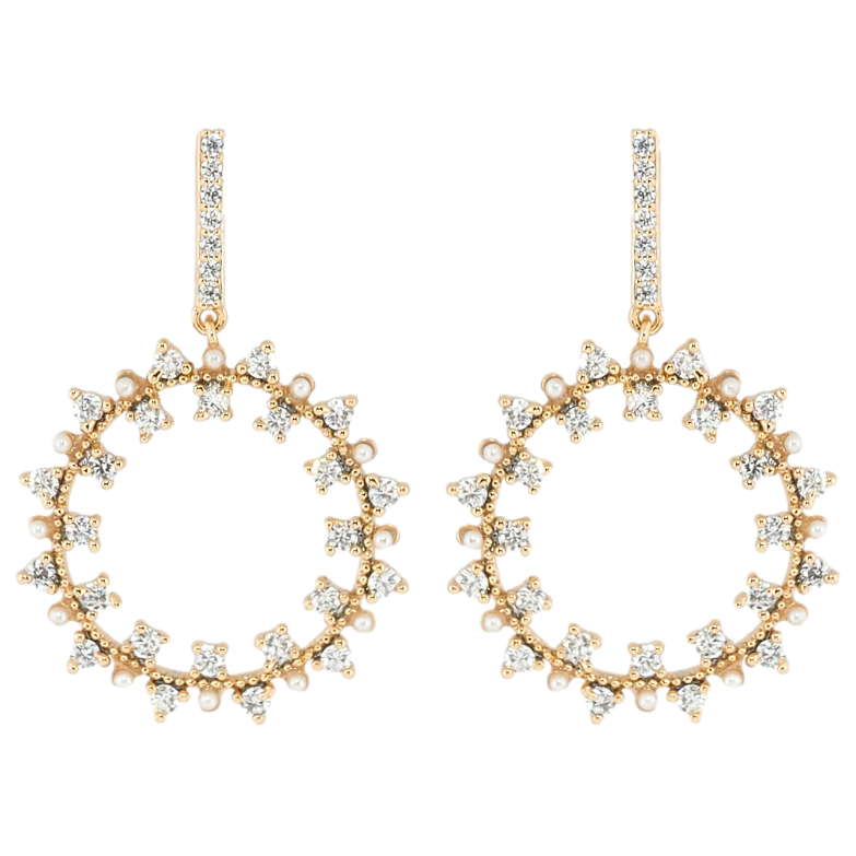 Сережки Xuping Позолота 18K пусети Підвіски перлинно-кристальні віночки фото №1 Сережки Xuping Позолота 18K пусети Підвіски перлинно-кристальні віночки фото №1