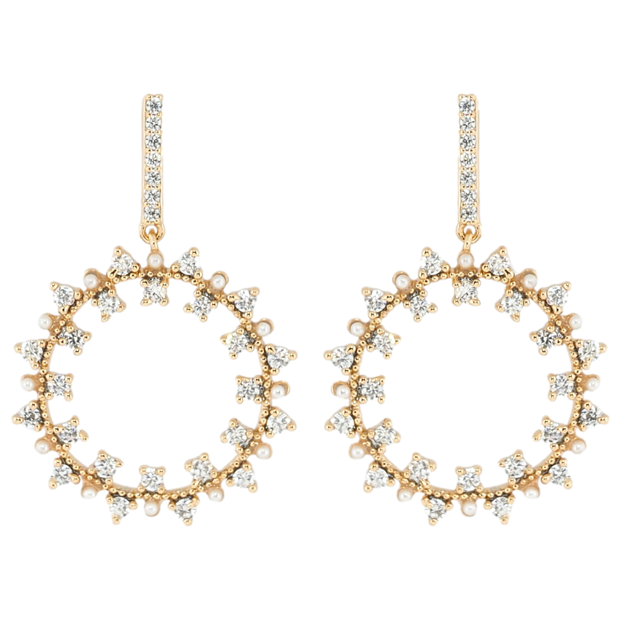 Сережки Xuping Позолота 18K пусети Підвіски перлинно-кристальні віночки фото №1 Сережки Xuping Позолота 18K пусети Підвіски перлинно-кристальні віночки фото №1