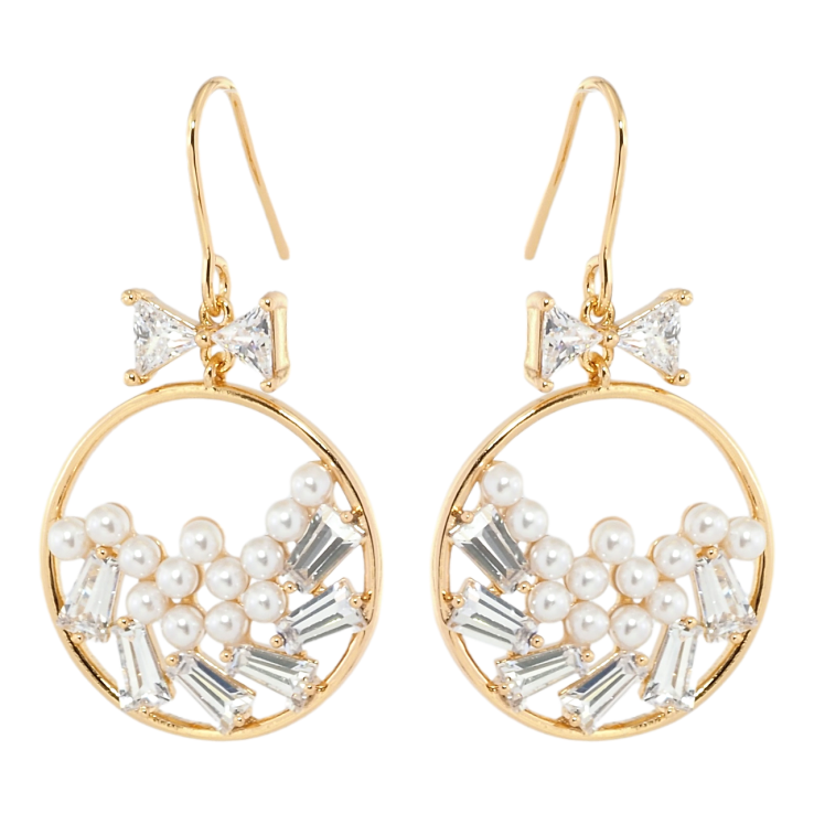 Сережки Xuping Позолота 18K французький замок Круглі підвіски з цирконієм та перлами фото №4