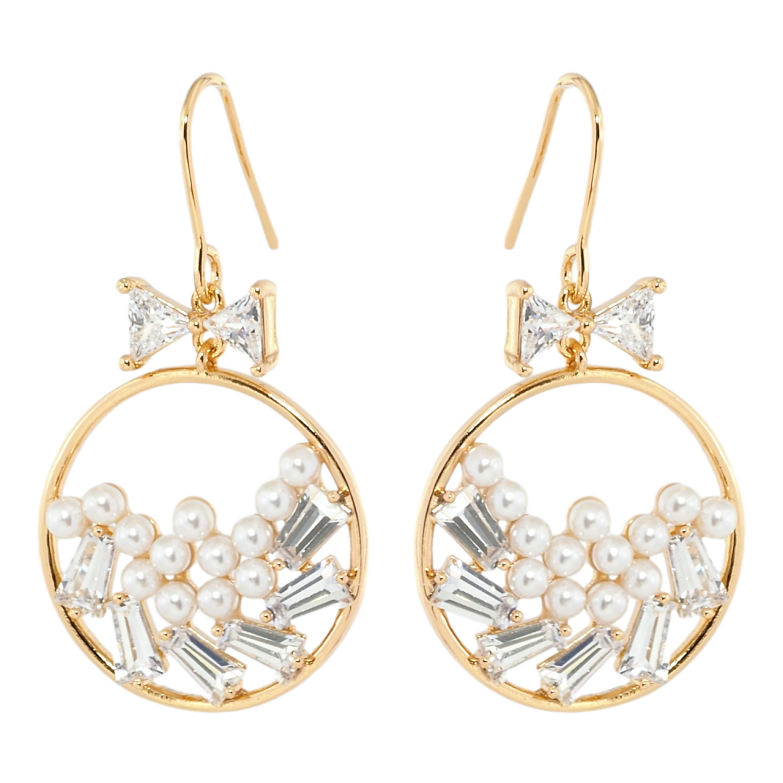 Серьги Xuping Позолота 18K французский замок Круглые подвески с цирконием и жемчугом фото №1
