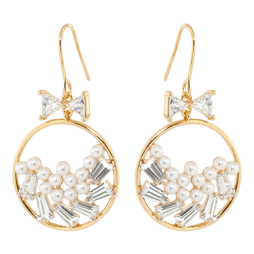 Серьги Xuping Позолота 18K французский замок Круглые подвески с цирконием и жемчугом фото №1