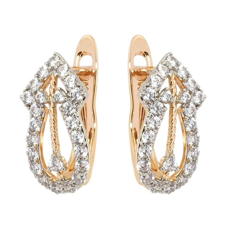 Сережки Xuping Позолота 18K + Родій англійський замок Декоративний візерунок з цирконієм фото №5 Сережки Xuping Позолота 18K + Родій англійський замок Декоративний візерунок з цирконієм фото №5