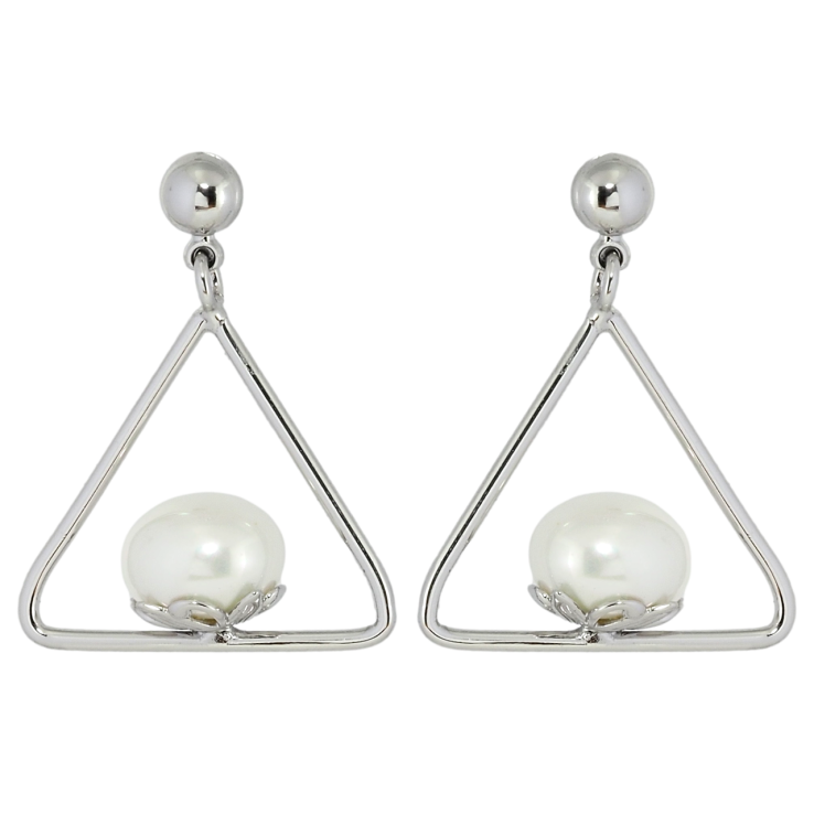 Сережки Xuping Родій пусети Трикутні підвіски з перлинками фото №10