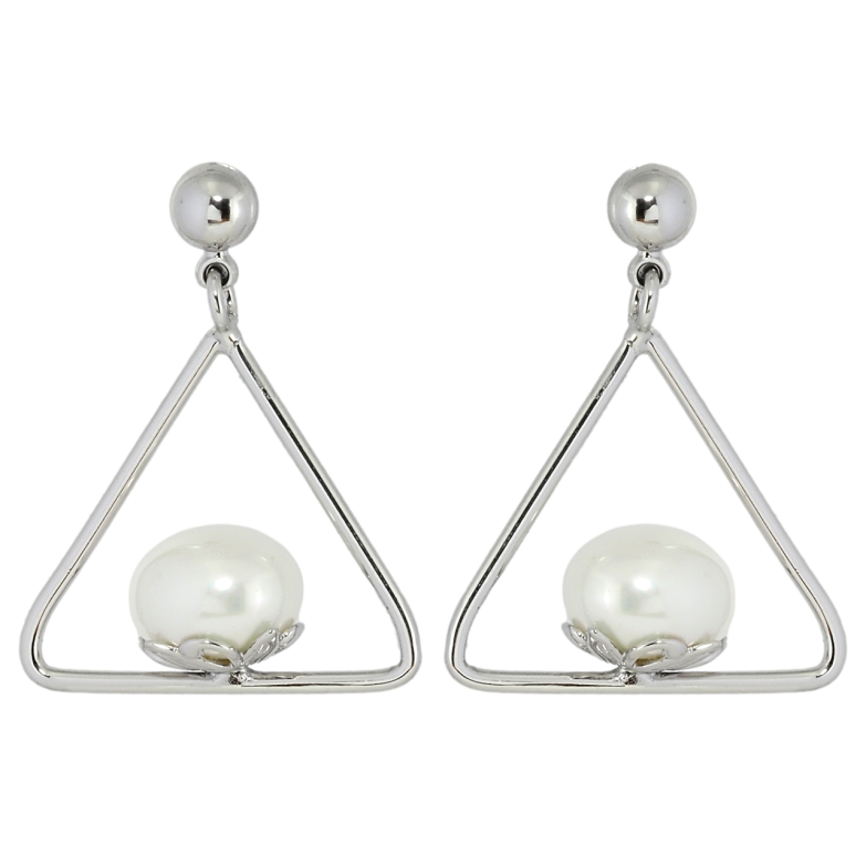 Серьги Xuping Родий пусеты Треугольные подвески с жемчужинками фото №1