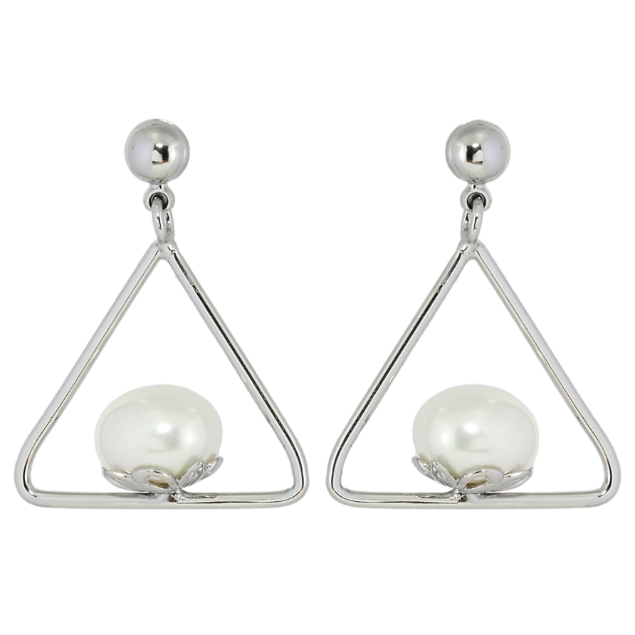 Серьги Xuping Родий пусеты Треугольные подвески с жемчужинками фото №1