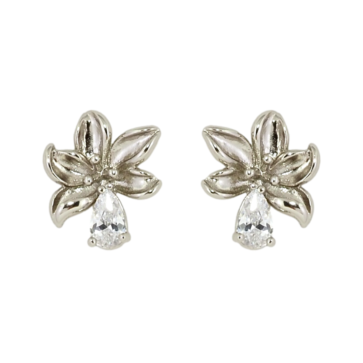 Серьги Xuping Родий пусеты Цветочки с кристаллами фото №10