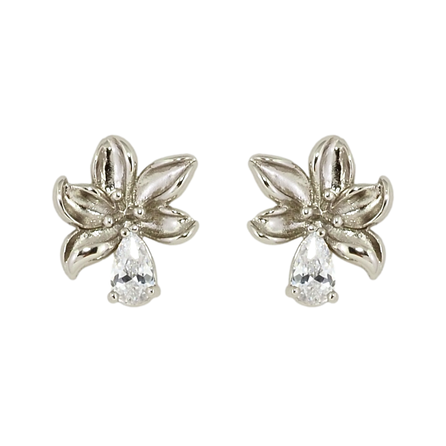 Серьги Xuping Родий пусеты Цветочки с кристаллами фото №1
