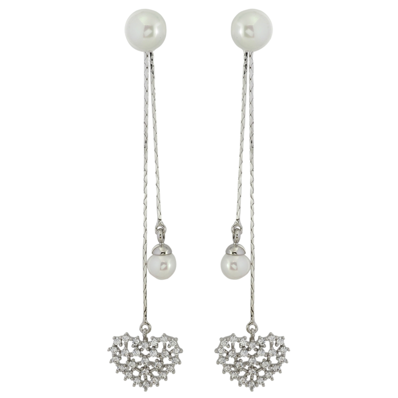 Серьги Xuping Родий пусеты Жемчужные подвески с сердечками 2 в 1, ø 8мм фото №1