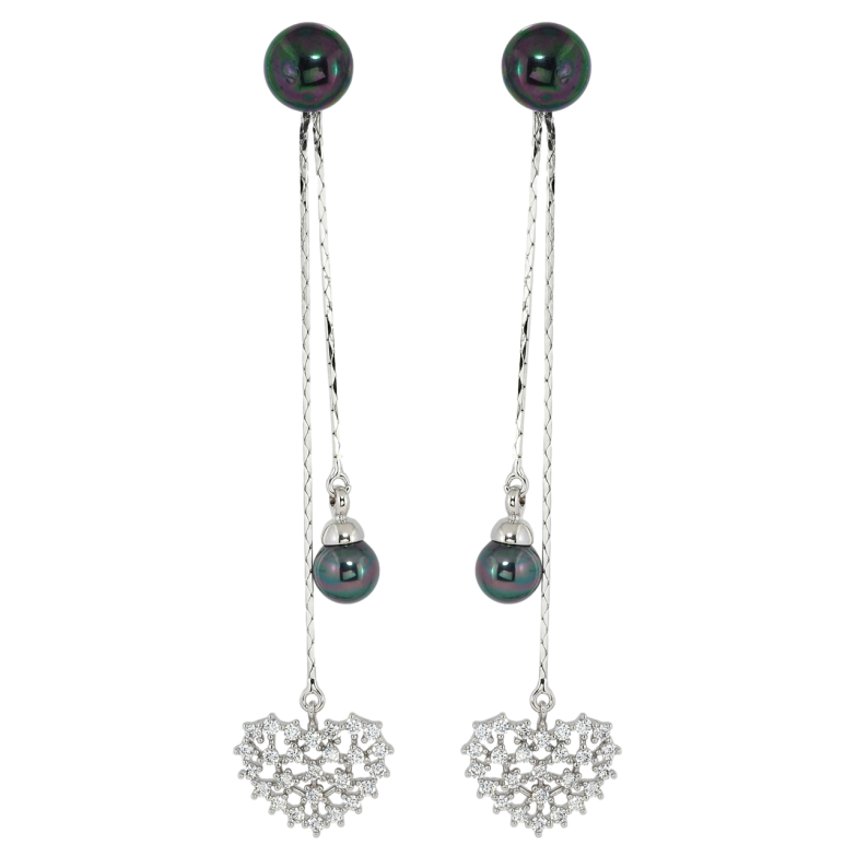 Серьги Xuping Родий пусеты Жемчужные подвески с сердечками 2 в 1, ø 8мм фото №2