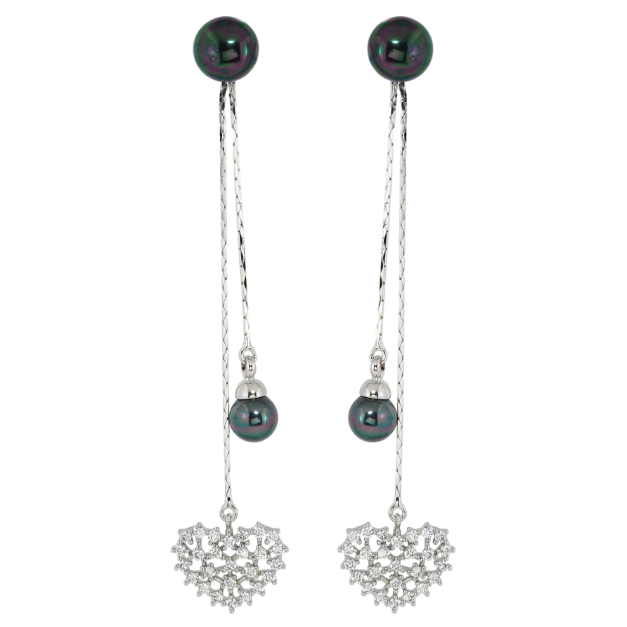 Сережки Xuping Родій пусети Перлинні підвіски із серцями 2 в 1, ø 8мм фото №1