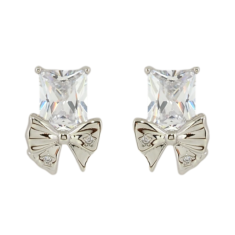 Серьги Xuping Родий пусеты Фианиты с бантами фото №1