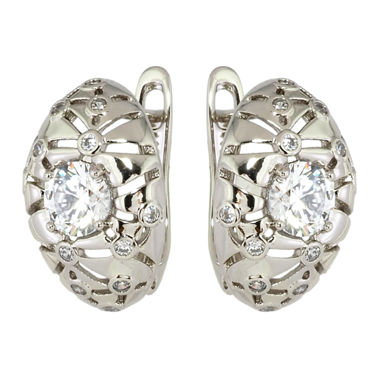 Серьги Xuping Родий английский замок Резной орнамент с цирконием фото №3