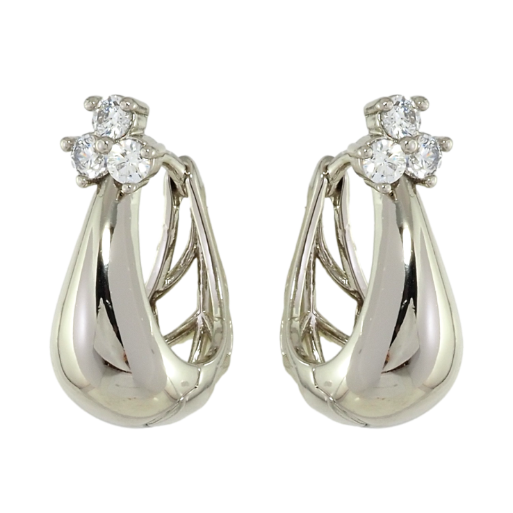 Серьги Xuping Родий колечки Корзинки с тремя кристаллами фото №14