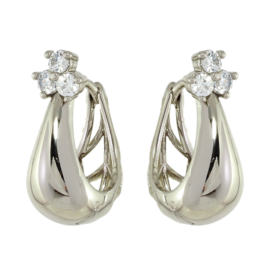 Серьги Xuping Родий колечки Корзинки с тремя кристаллами фото №1