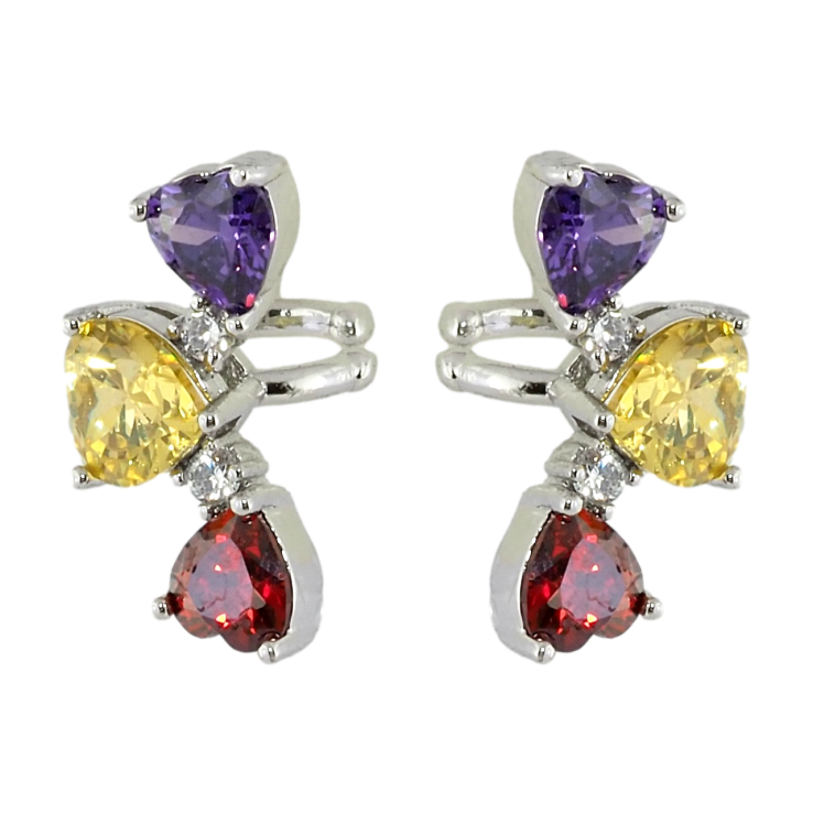 Серьги Xuping Родий каффы Сердечки цветные фианиты фото №6 Серьги Xuping Родий каффы Сердечки цветные фианиты фото №6