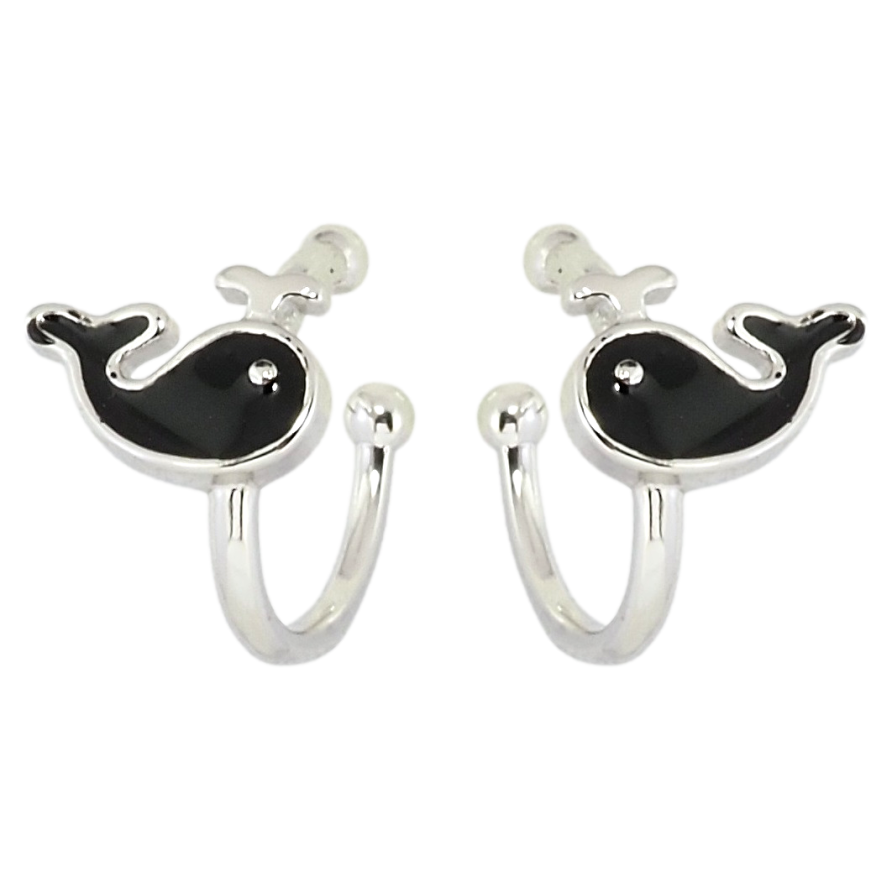 Серьги детские Xuping Родий каффы Кити с черной эмалью фото №1