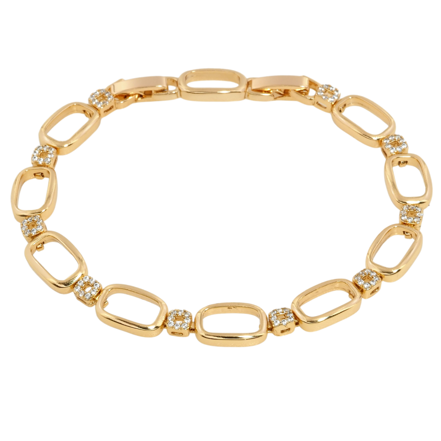 Браслет Xuping Позолота 18K Овальные звенья с цирконием длина с доп.замком 17,19.5см х 4-8мм фото №1