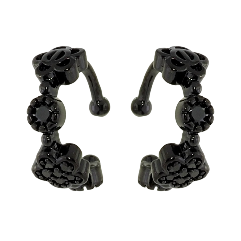 Серьги Xuping Позолота Black (черное золото) каффы Цветочки с черным цирконием фото №1