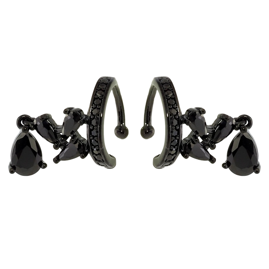 Серьги Xuping Позолота Black (черное золото) каффы Декоративный узор с черным цирконием фото №1