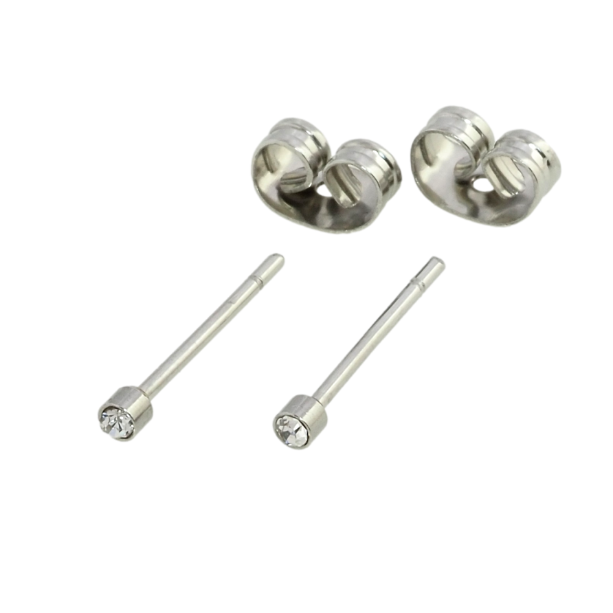 Серьги Xuping TTM Stainless Steel цвет Родий пусеты Цирконий ø 2мм фото №1