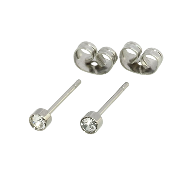 Сережки Xuping TTM Stainless Steel колір Родій пусети Цирконій ø 3мм фото №1