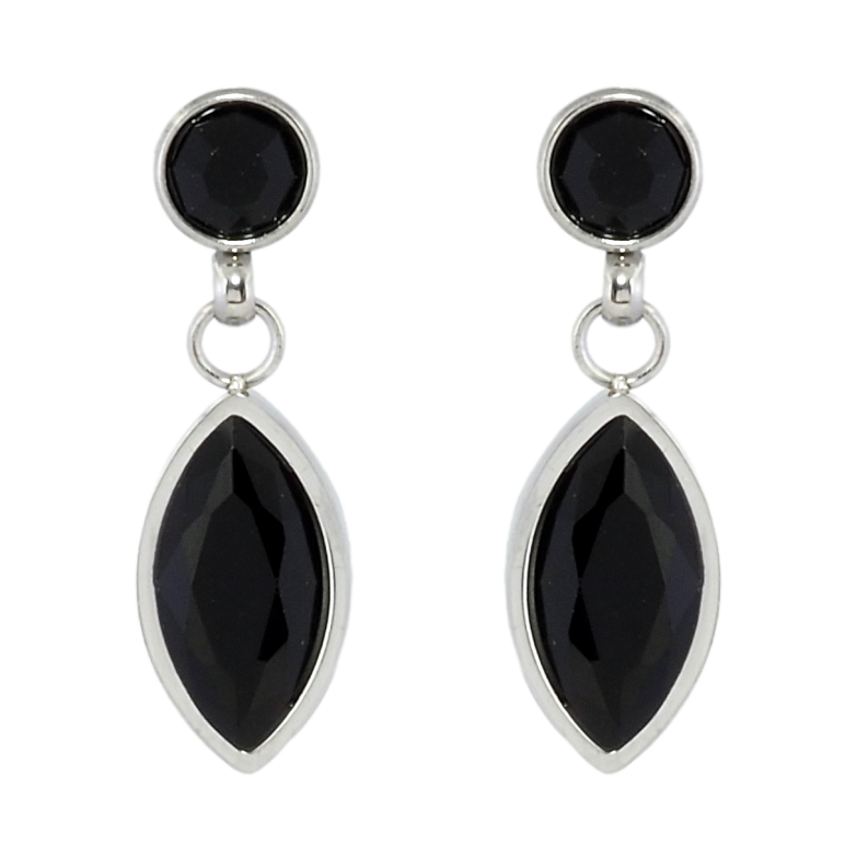 Серьги Xuping TTM Stainless Steel цвет Родий пусеты Подвески с черным цирконием фото №1