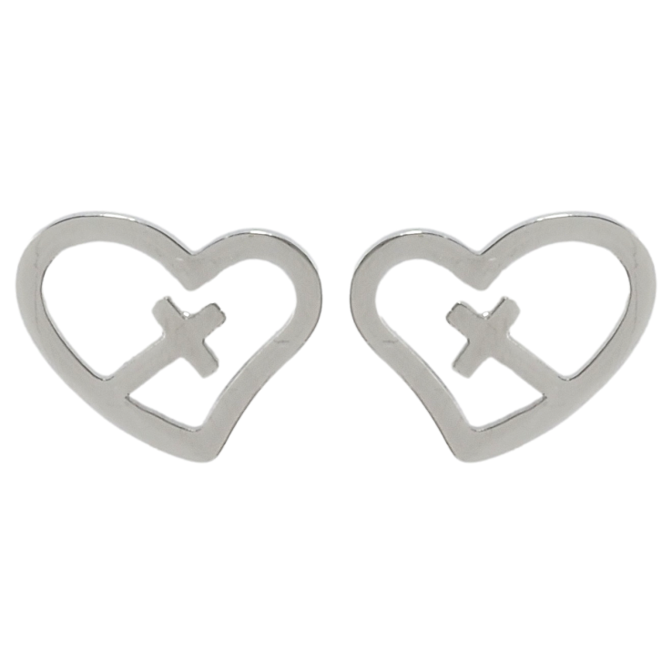 Серьги Xuping TTM Stainless Steel цвет Родий пусеты Сердечки с крестиками фото №24