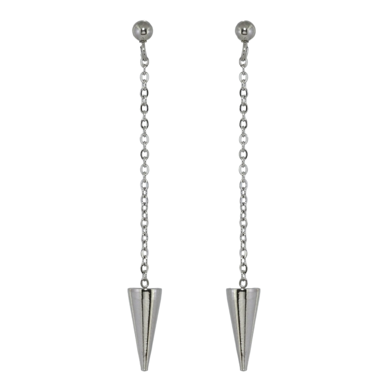 Сережки Xuping TTM Stainless Steel колір Родій пусети Підвіски конус на ланцюжку фото №3