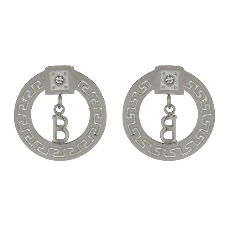 Серьги Xuping TTM Stainless Steel цвет Родий пусеты Колечки с греческим узором и буквой В фото №23