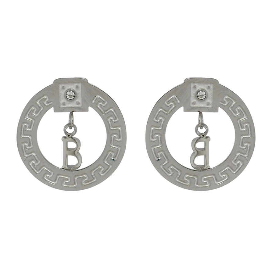 Серьги Xuping TTM Stainless Steel цвет Родий пусеты Колечки с греческим узором и буквой В фото №1