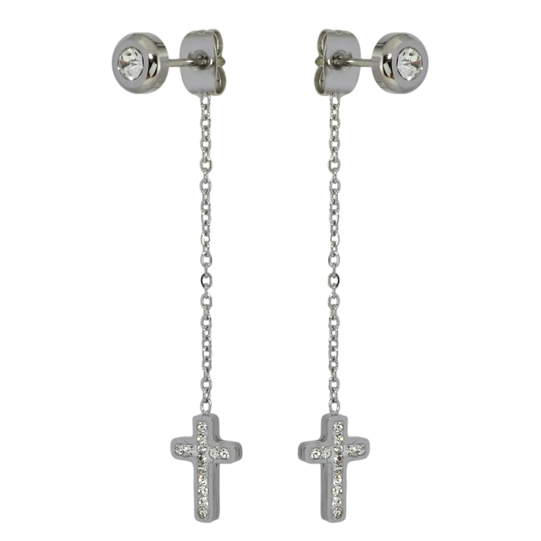 Сережки Xuping TTM Stainless Steel колір Родій пусети-джекети Декоративні підвіски з хрестиками фото №1