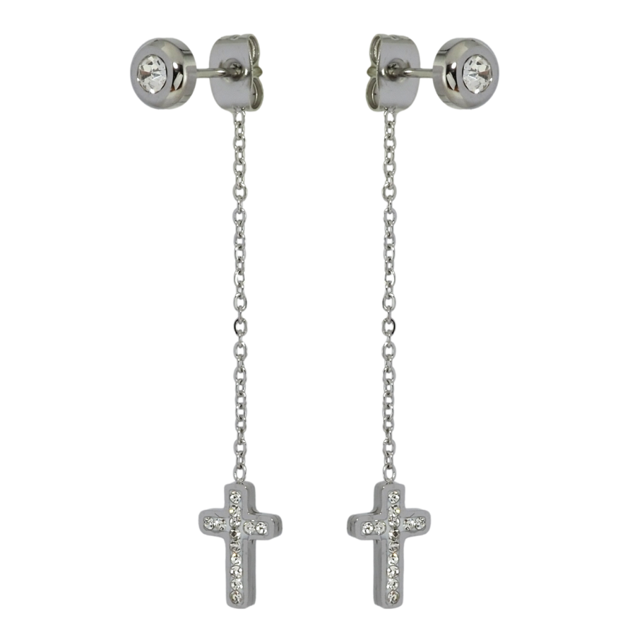 Серьги Xuping TTM Stainless Steel цвет Родий пусеты-джекеты Декоративные подвески с крестиками фото №1