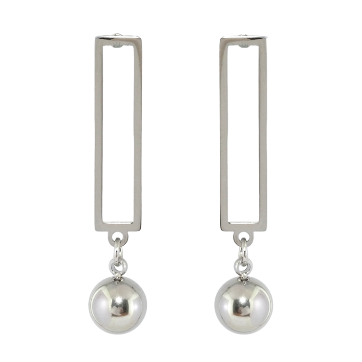 Серьги Xuping TTM Stainless Steel цвет Родий пусеты Прямоугольники с подвесками шариками фото №3