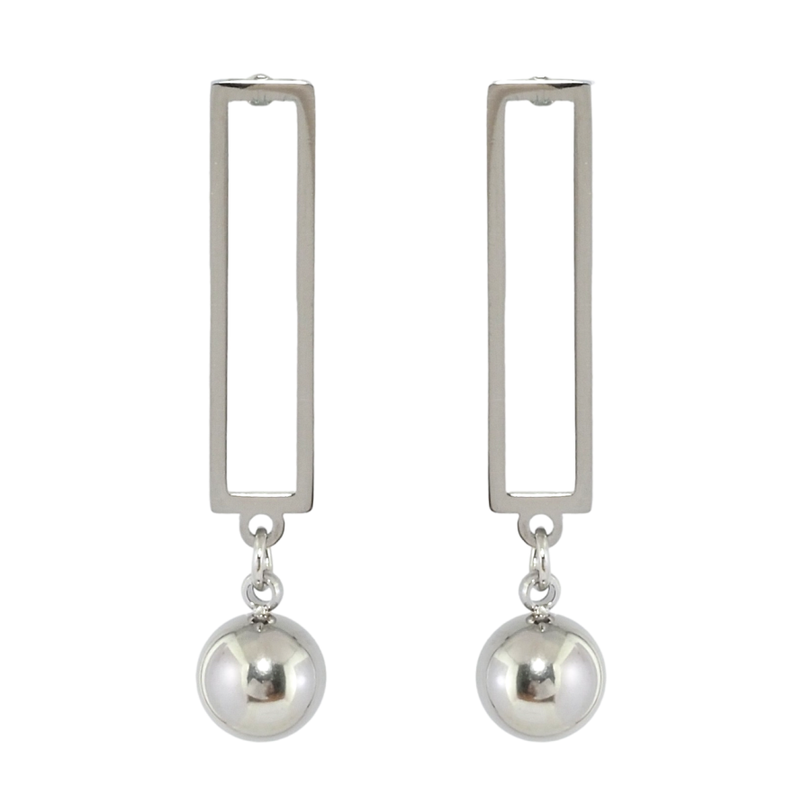 Серьги Xuping TTM Stainless Steel цвет Родий пусеты Прямоугольники с подвесками шариками фото №1