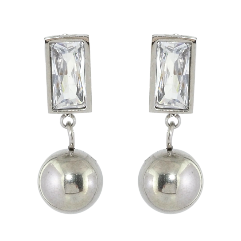 Сережки Xuping TTM Stainless Steel колір Родій пусети Кристали з підвісками кульками фото №9