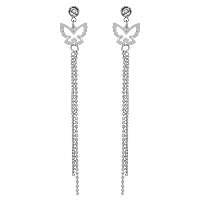 Сережки Xuping TTM Stainless Steel колір Родій пусети Підвіски метелики з ланцюжками фото №1