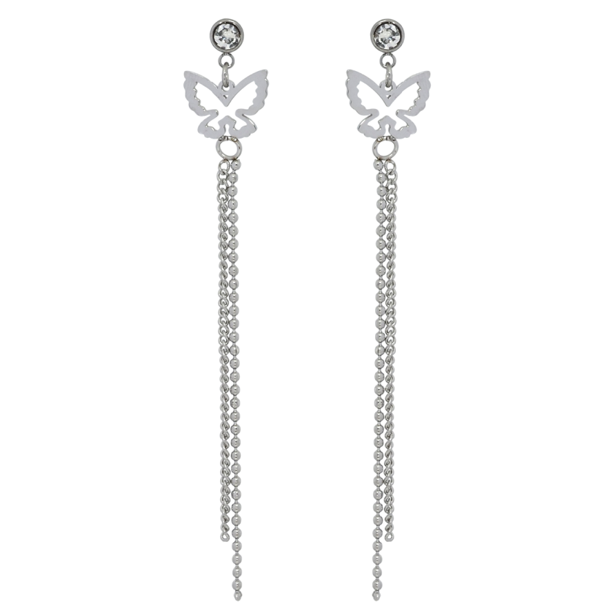 Серьги Xuping TTM Stainless Steel цвет Родий пусеты Подвески бабочки с цепочками фото №1